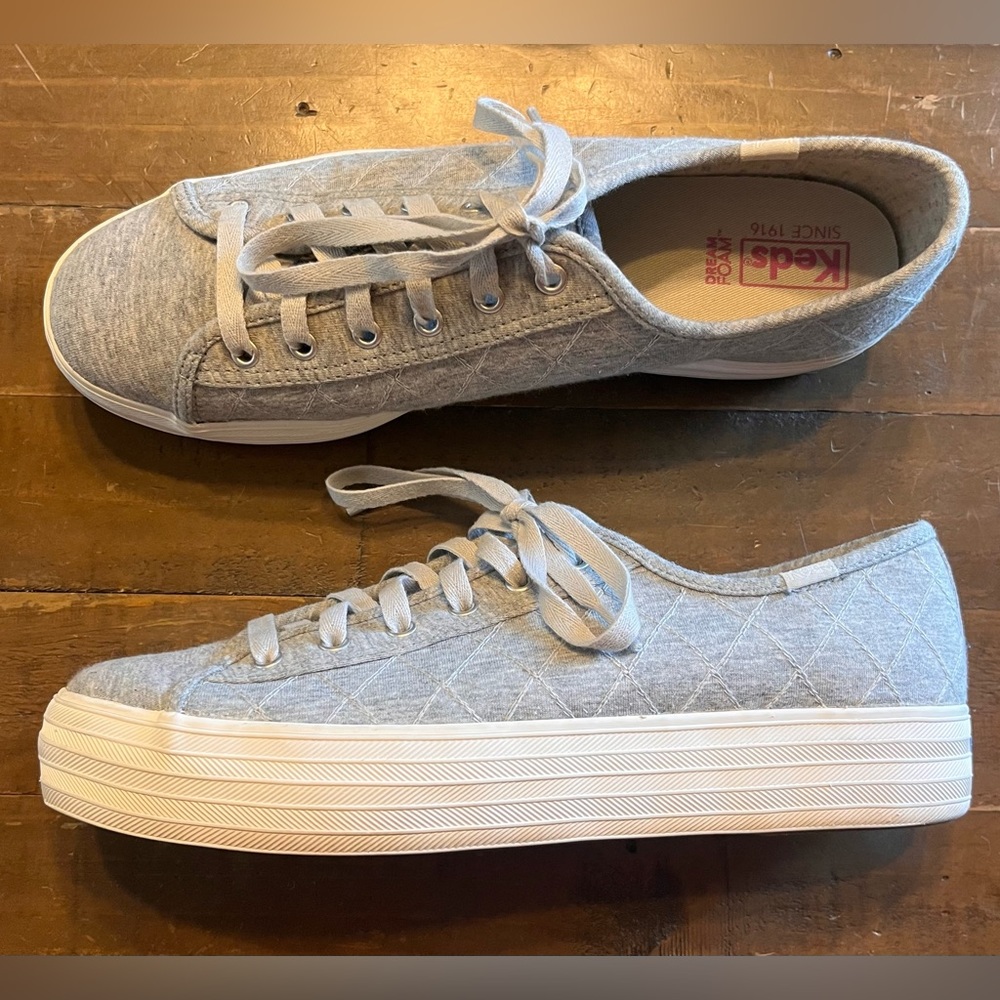 Keds Womens Dream Foam Gray Platform Low Top Lace Up Tennis Shoes Sz 10 Jersey